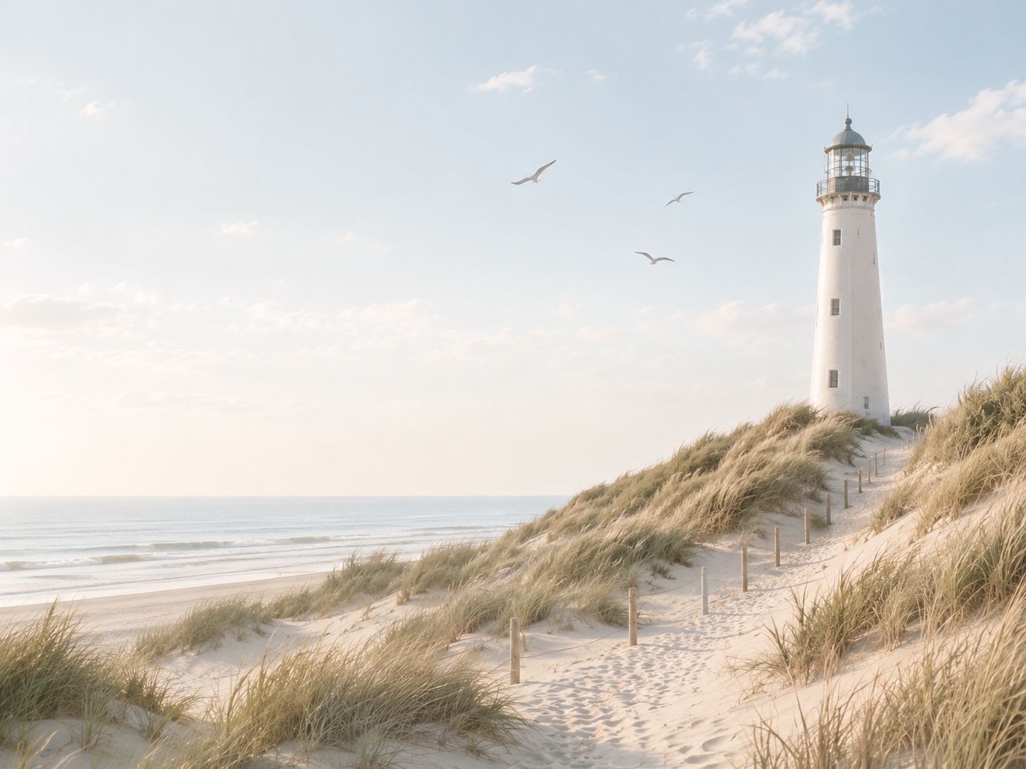 Strand, duinen en vuurtoren bij Noordwijk